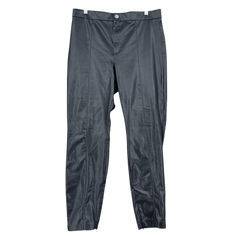 Zara‎ Faux Leather Trousers Women XL Polyurethane Black Slim Fit Ankle Zip
